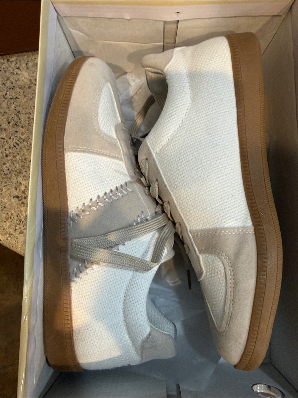 Outwoods White and Light Taupe Athletic Sneakers with Gum Sole